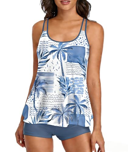 Image of Urchics 2026 Women Two Piece Tankini Swimsuit Tummy Control Plus Size Long Torso Top and High Waisted Boyshorts Bathing Suits