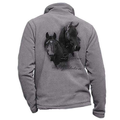 Pets-easy - Giacca in pile da equitazione con cavallo, colore: Nero, Uomo, grigio, 4XL