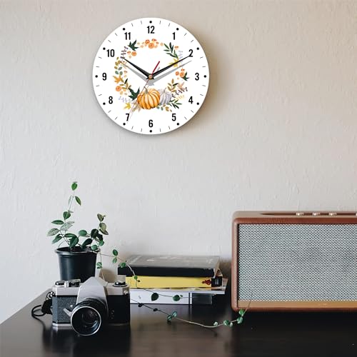 Spunker SP-SZ-459395 Thanksgiving Day Wall Clock,Autumn Pumpkin Kitchen Wall Clock,Maple Leaves Flower Clocks 10 Inch Silent Non-Ticking Wall Battery Operated thumb #6