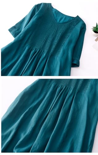 Akivide Women's Flowy Cotton Midi Dress Short Sleeve V Neck Summer Beach Vacation Casual Loose Long Dresses with Pockets3