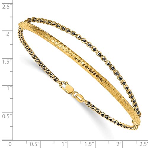3Mm 14K Gold Polished Sparkle Cut Black Crystal Chain Cuff Stackable Bangle Bracelet 7 Inch Jewelry Gifts For Women #TOP1