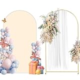 Picture of Metal Arch Backdrop Stand and Cover Set, 7.2FT Beige Reusable Spandex Fitted Backdrop Cover and Gold Wedding Arch Frame for Baby Shower, Birthday, Parties Decoration.