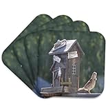 3dRose Sparrow Next to Birdhouse Set of 4 Coasters - Cork
