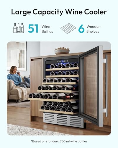 Image of EUHOMY 24 Inch Wine Fridge, 51 Bottle Wine Cooler Refrigerator 40-65F with Glass Door, Built-in or Freestanding Wine Refrigerator for Beer Soda Drink Home Bar Kitchen