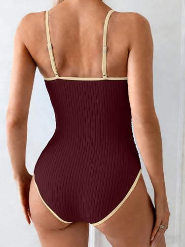Image of Eomenie Women's One Piece Swimsuit Tummy Control Slimming Bathing Suit Color Block Spaghetti Strap 1 Piece Swim Suit Swimwear