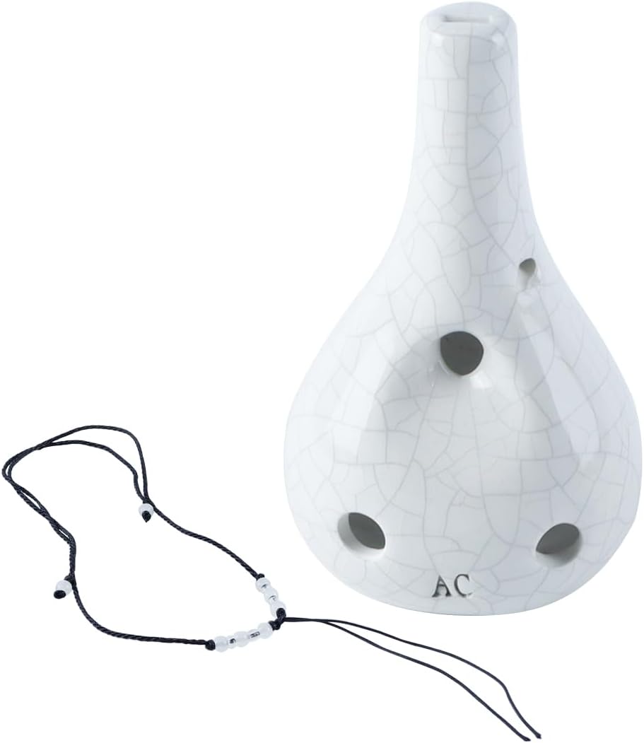 Alnicov 6 Hole Ocarina,Wine Bottle Style Alto C Ocarina,Ice Crack Glazed Craft White