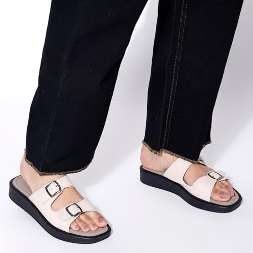 Image of TRASE Sandals For Woman | Slippers For Woman | Flats | Casual Double Strap Sliders Sandal With Adjustable Ankle Strap | Women Sandals | Comfortable | Lightweight | Women Footwear