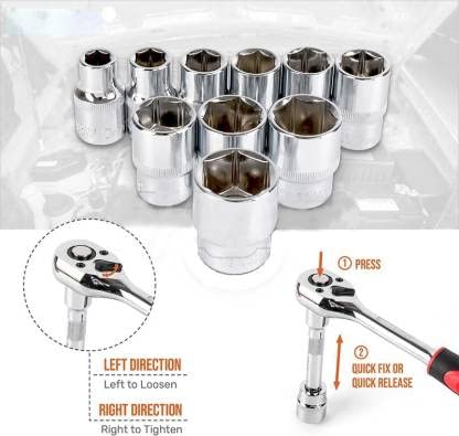 Mass Pro 1/2 Inch Square Drive Socket Set 12 Pcs Repair Tool Kit Heavy Duty Garage Tool Set For Car Bike Mechanical Maintenance Hand Tools 1
