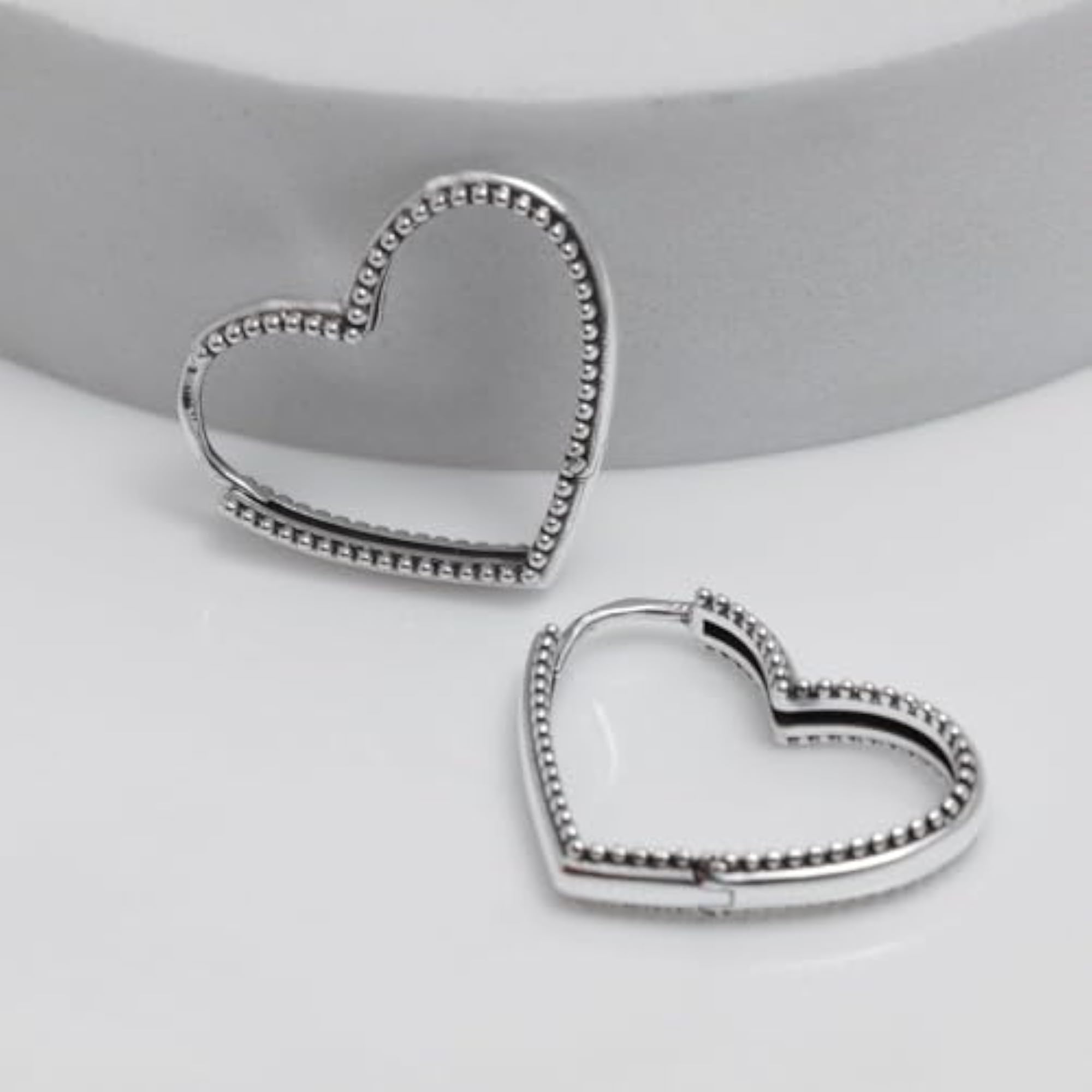 Women's 925 Sterling Silver Heart Hoop Earrings, Antique Style