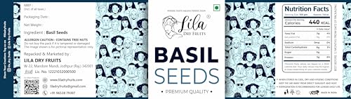 Image of LILA DRY FRUITS Basil Seeds 250 Gms Jar Pack | Raw Organic & Natural Sabja Seed | Tukmaria Beej for Diet, Rich in Proteins and Minerals | Sabza Bij Low Calorie Snack Perfect for Gifting