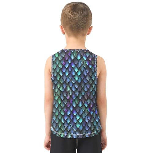 Boys Dragon Scale Tank Tops Kids Sleeveless T Shirts Quick Dry Sport Workout Active 3-15 Years3