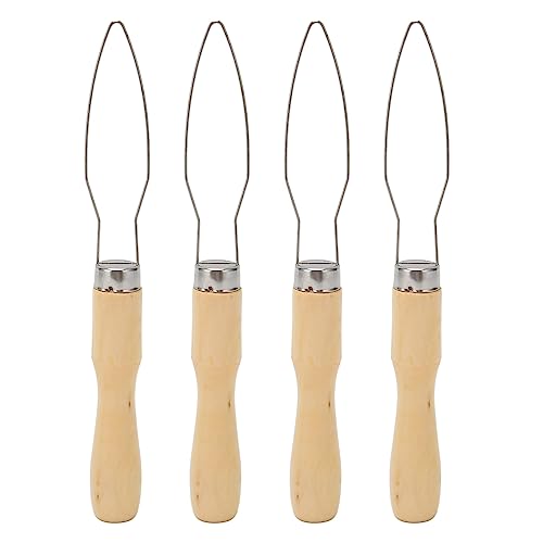 TOPINCN 4Pcs Button Hook, One Hand Button Assist Tools Stainless Steel Button Hook, Lightweight Button Aid Tool with Wooden Handle for The Elderly