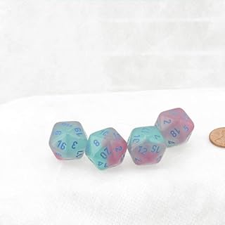 Gel Green and Pink Gemini Luminary Dice with Blue Numbers D20 Aprox 16mm (5/8in) Pack of 4