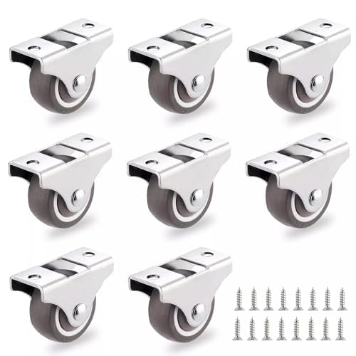 0.5 Inch 1 Inch 1.25 Inch 1.5 Inch TPR Rubber Silent Sliding Door Pulley Drawer Shoe Cabinet Furniture Casters Small Wheels 8pcs Mini Caster Wheels Low Profile Single Direction (1 Inch)