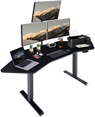 Utureal 71" Electirc Standing Desk, Wing Shaped Dual Motor Adjustable Height Desk, Motorized L Shape Stand Up Gaming Desk, Large Sit Stand Computer Desk for Home Office, Black Table Top and Frame