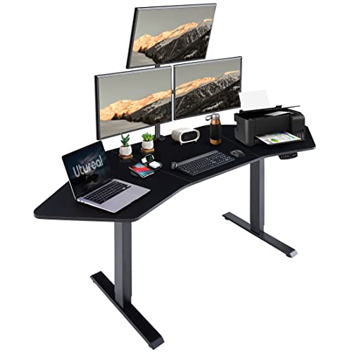 Utureal 71" Electirc Standing Desk, Wing Shaped Dual Motor Adjustable Height Desk, Motorized L Shape Stand Up Gaming Desk, Large Sit Stand Computer Desk For Home Office, Black Table Top And Frame #TOP3