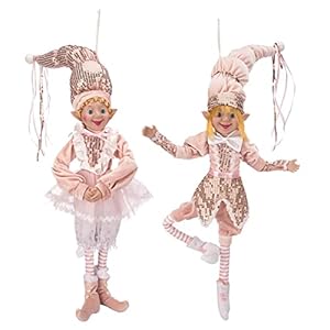 ARCCI 26 Inch Christmas Elves Figurine, Set of 2 Pink & White Posable Elf Christmas Figure, Xmas Holiday Party Home…