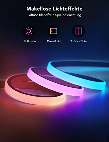 Govee RGBIC Neon LED Strip für Gaming Schreibtisch, 5M Gaming LED Streifen, Zuschneidbarer LED Streifen, Neon Schild Kompatibel zu Razer Chroma, 11 Musik, 64+ Szene, RGB APP-Steuerung 2