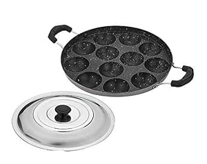 HOMEST Aluminium Non Stick Heavy Quality (1 KG ) Appam Patra with Splatter Finsih(Paniyarrakal/Paniyaram/Appam Pan/Pan Cake Maker) (12 Cavity Heavy Casting)