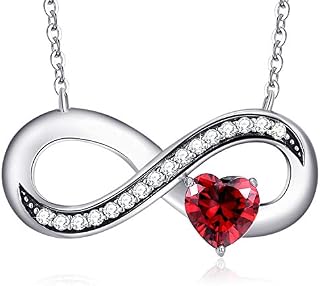 MEGA CREATIVE JEWELRY Women 925 Sterling Silver Infinity Ruby Heart Pendant Necklace with Crystal Jewellery Gifts for Her Mum Wife Girlfriend
