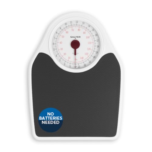 Salter 145 BKDR Báscula de baño mecánico Doctor Style - báscula de fitness, capacidad máxima de 150 kg, equipado con dial con visualización completa, pesaje preciso en kg, plateada y negra