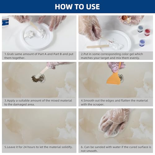 FENFANDAS Tile and Granite Repair Kit, Marble Porcelain Stone and Quartz Countertops Repair Kit for Chips Dents Cracks Holes Scratch, Fix Chipped Edges Corners, Reattaches Missing Pieces
