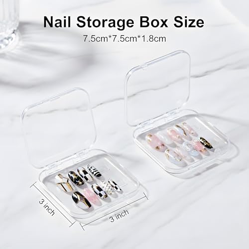Image of 12 Pcs Press on Nail Storage Box with 60 Pcs Double Sided Adhesive Tapes, Nail Packaging Boxes Fake Nail Display Case Crystal Clear Nail Storage Box with Gift Box for Nail Art Business Nail Salon