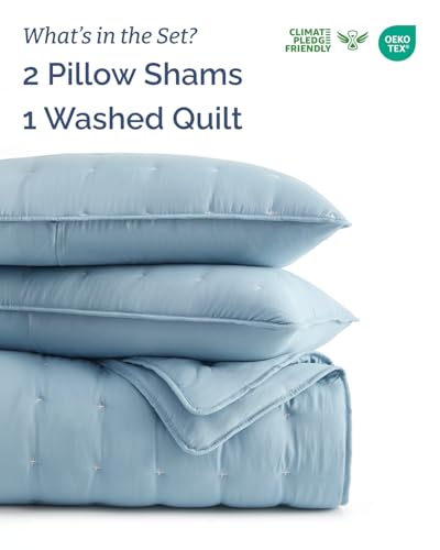 Image of Quilts Queen Size - Bedspread for Queen Size - Lightweight Comforter Set - Quilt Bedding Set for All-Seasons - Soft, Breathable and Comfy - Summer Coverlet with 2 Pillow Shams - 90 inch x 96 inch, Dust Blue