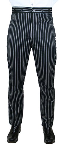 Historical Emporium Men's High Waist Henderson Striped Cotton Trousers, Victorian Western Pants with Suspender Buttons