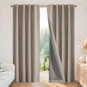 Joydeco Blackout Curtains for Bedroom – Nature Linen 84 Inch Long 100% Light Blocking 2 Panels Set, Rod Pocket & Back Tabs Living Room Drapes, Thermal Insulated Room Darkening Window Curtains