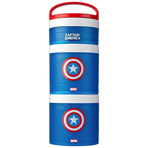 Whiskware Containers for Toddlers and Kids 3 Stackable Snack Cups for School and Travel, 1/3 cup+1 cup+1 cup, Captain America Icon
