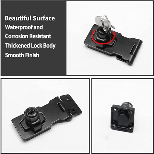 Image of Bonsicoky 2 Pcs 3 Inch Keyed Hasp Locks, Twist Knob Keyed Locking Hasp Latches Keyed Different for Small Doors, Cabinets (Black)