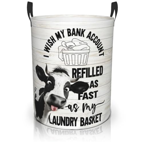 Nebcog Vintage Highland Cow Laundry Basket, Funny Animal Laundry Hamper, Clothes Storage, Oxford Cloth, Collapsible, Brown, 18.9