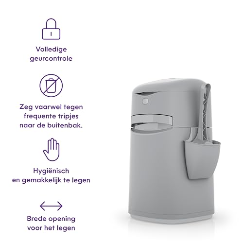 Litter Genie Platinum Poubelle à litière pour Chat. Anti odeurs. Acier Inoxydable Durable, Blanc. Usage et Entretien faciles. 1 Recharge 3 Mois / 12 Sacs Easy Roll et Pelle incluses.