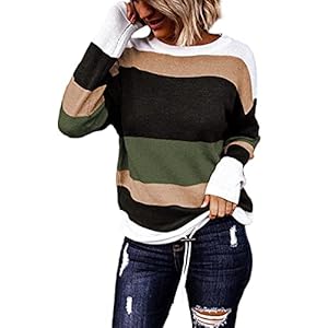 Dokotoo Fall Sweater Round Neck Striped Cute Winter Pullover Sweaters for Women Trendy 2025 Drawstring.