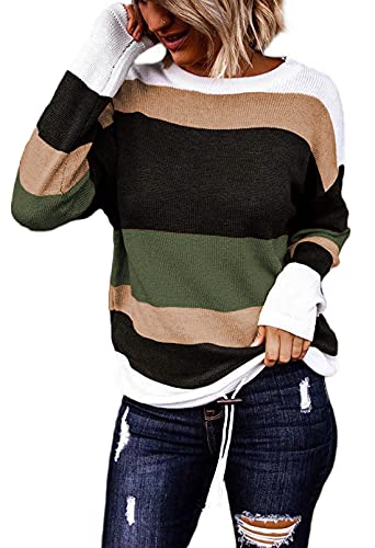 Dokotoo Fall Sweater Round Neck Striped Cute Winter Pullover Sweaters for Women Trendy 2025 Drawstring.