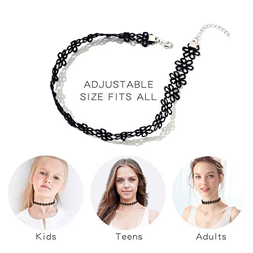 Prohouse 44Pcs Black Womens Chokers Gothic Collar Lace Velvet Chocker Pendant Necklaces Set For Teen Women Girls #TOP5