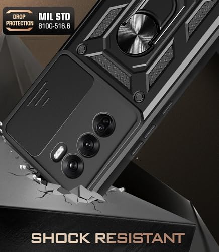 Image of SPAZY CASE Oppo Reno 12 Pro 5G Back Cover | Heavy Duty Hybrid Case with 360 Degree Rotating Finger Ring Holder + Slider Shutter Camera Protection Case for Oppo Reno 12 Pro 5G 5G - Black