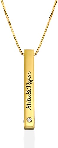 OAK & LUNA - Collar de barra de pilar personalizado con opciones de diamantes - Colgante grabado con inscripción personalizada - Hasta 4 nombres -