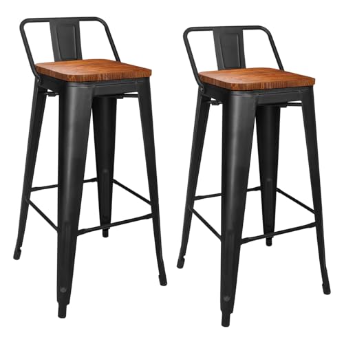 La Mejor Selección de Sillas Tolix - los más vendidos. 41 Super HyO Set 2 Sillas Taburetes Tolix Negro con Respaldo Asiento en Madera para Barra Cantinero