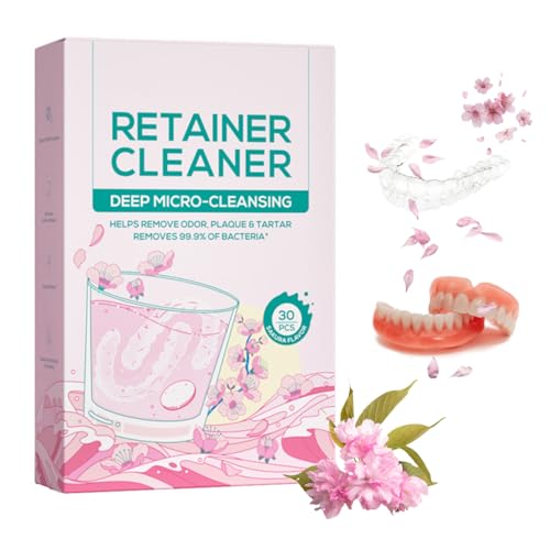 Pastillas de limpieza de retenedor, limpiador de dientes, limpiador de aparatos ortopédicos, 30 tablas, mantiene tus aparatos limpios, limpiador retenedor, flor de cereza