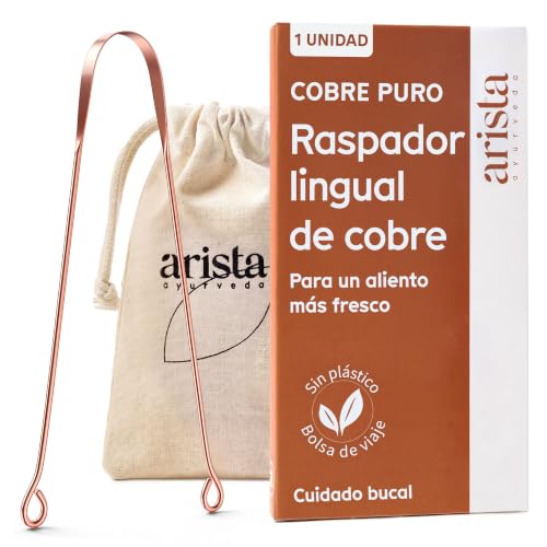 Arista Raspador lengua Pack de 1, Limpiador de lengua bucal contra el mal aliento, Raspador lengua cobre Ayurveda, Limpiador lengua adultos, Limpiador lingual
