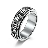 XJruixi Vintage Rotated Ring, Fashion Titanium Steel Men's Rings Retro Mantra Sutra Jewelry Accessories