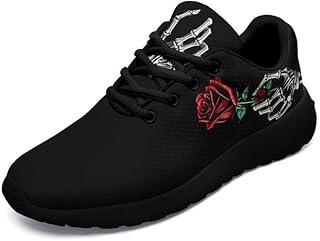 Women's Unique Skull Rose Print Running Shoes Unisex Non...