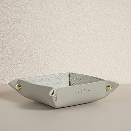 OLETHA Bandeja decorativa pequeña estética, soporte plegable, bandeja de valet de viaje, textura tejida, gris