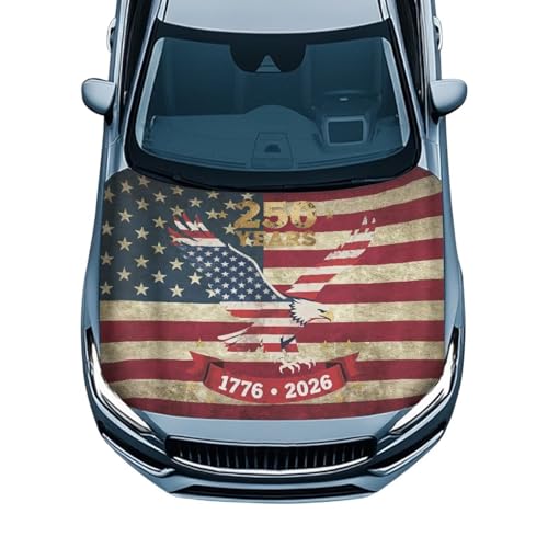 Image of 250 Years of Freedom Car Hood Cover Slip-On Washable Elastic Weatherproof Fabric Elastic Band Fixation Fits Most Cars