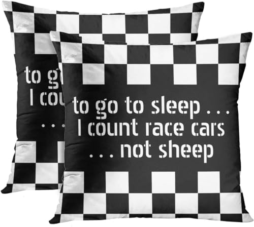 Emvency Set of 2 Throw Pillow Cover Car Cool Black White Checkered Pattern Motorsport Decorative Pillow Case Home Decor Square 16 x 16 inch Pillowcase