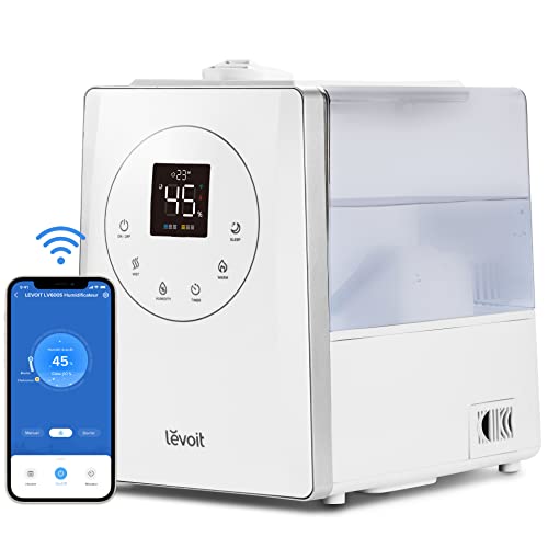 LEVOIT Humidificateur d'Air 6L Haut Remplissage, Intelligent WiFi Froid et Chaud pour Bébé, 26dB Silencieux avec Veilleuse, Surveille La Humidité, Minuterie, Jusqu'à 60H, LV600S, LUH-A602S-WEU
