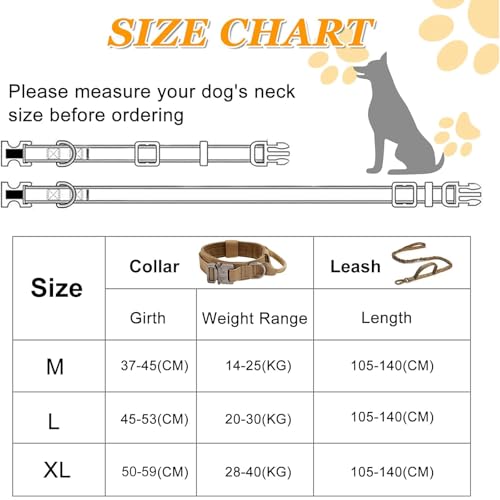 Ledeak Militär-Hundehalsband mit Kommandogriff, Verstellbares Nylon-Hundehalsband mit Metallschnalle für mittlere und große Hunde (M, Braun)