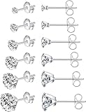 6 pares de aretes de plata para mujer, hipoalergénicos, piercing de cartílago de hélice para orejas sensibles (3/4/5/6/7/8 mm)